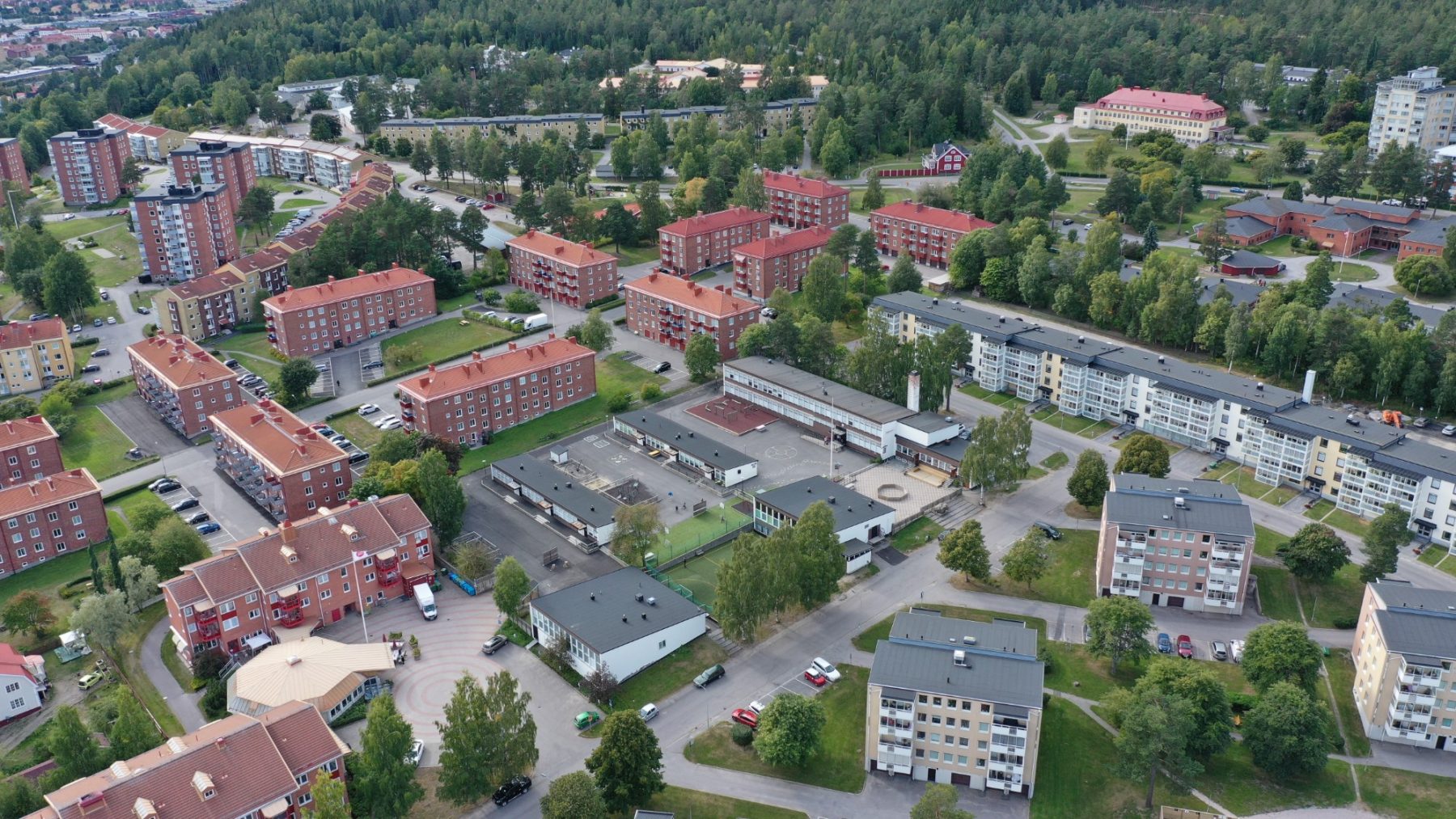 Flygfoto över Prolympia Sundsvall och närområdet